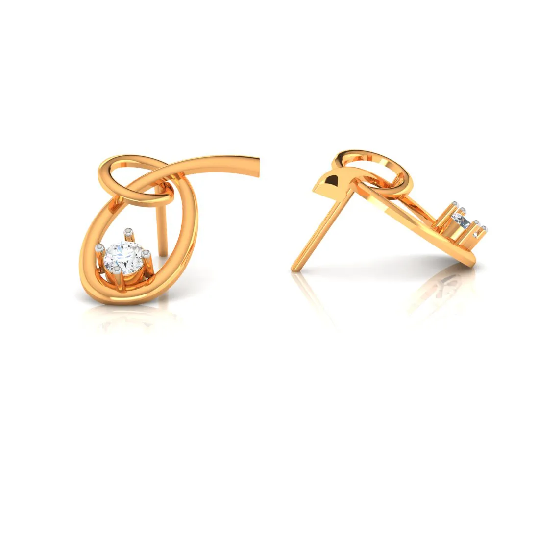 14k Knot Style American Diamond & Gold Earrings