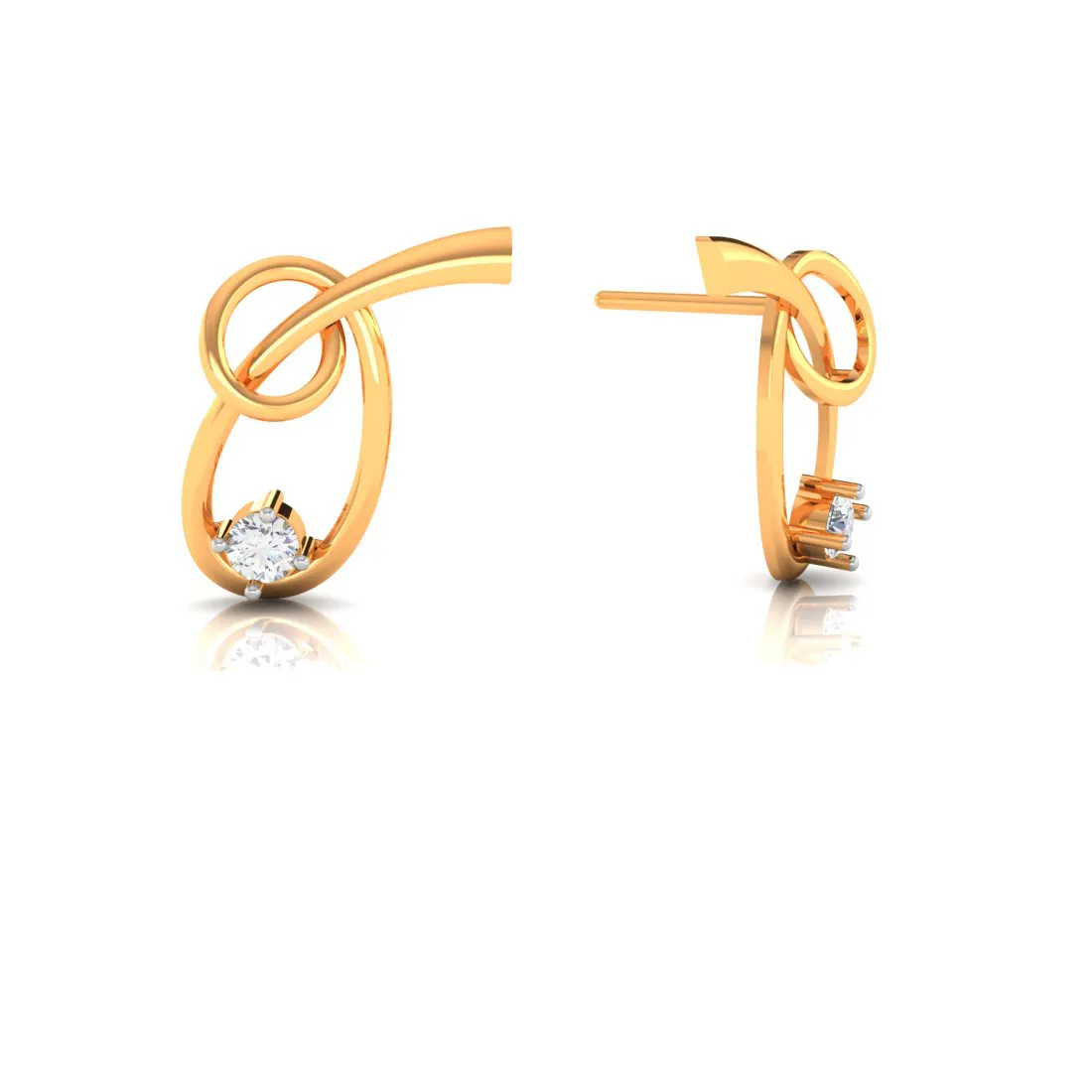 14k Knot Style American Diamond & Gold Earrings