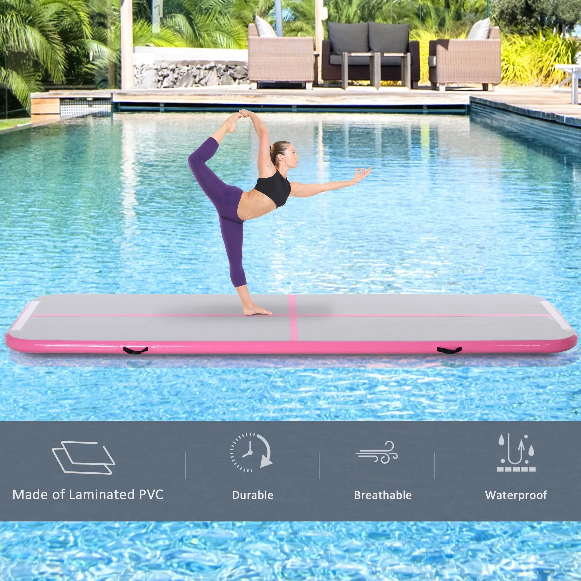 3m Gymnastics Mat Inflatable PVC Yoga Training Exercise Mat Pink