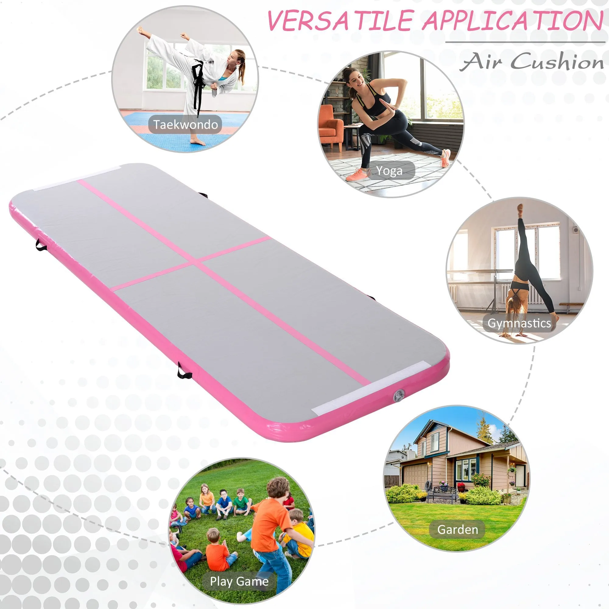 3m Gymnastics Mat Inflatable PVC Yoga Training Exercise Mat Pink