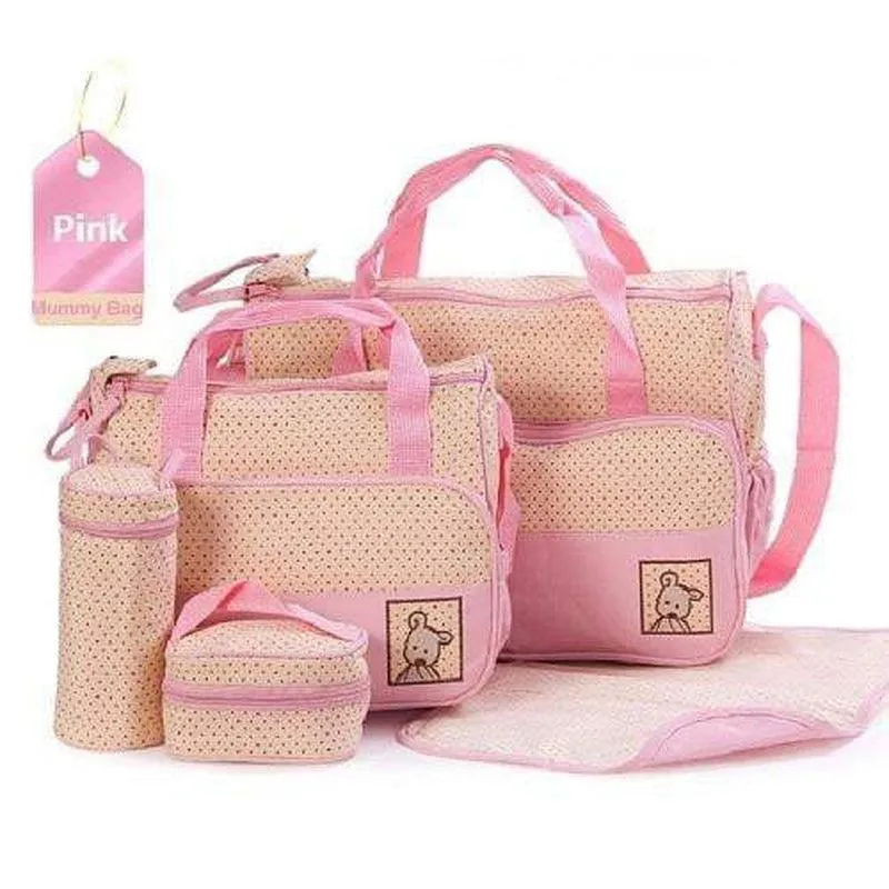 5 in 1 Multifunctional Baby Bag - Pink Dots