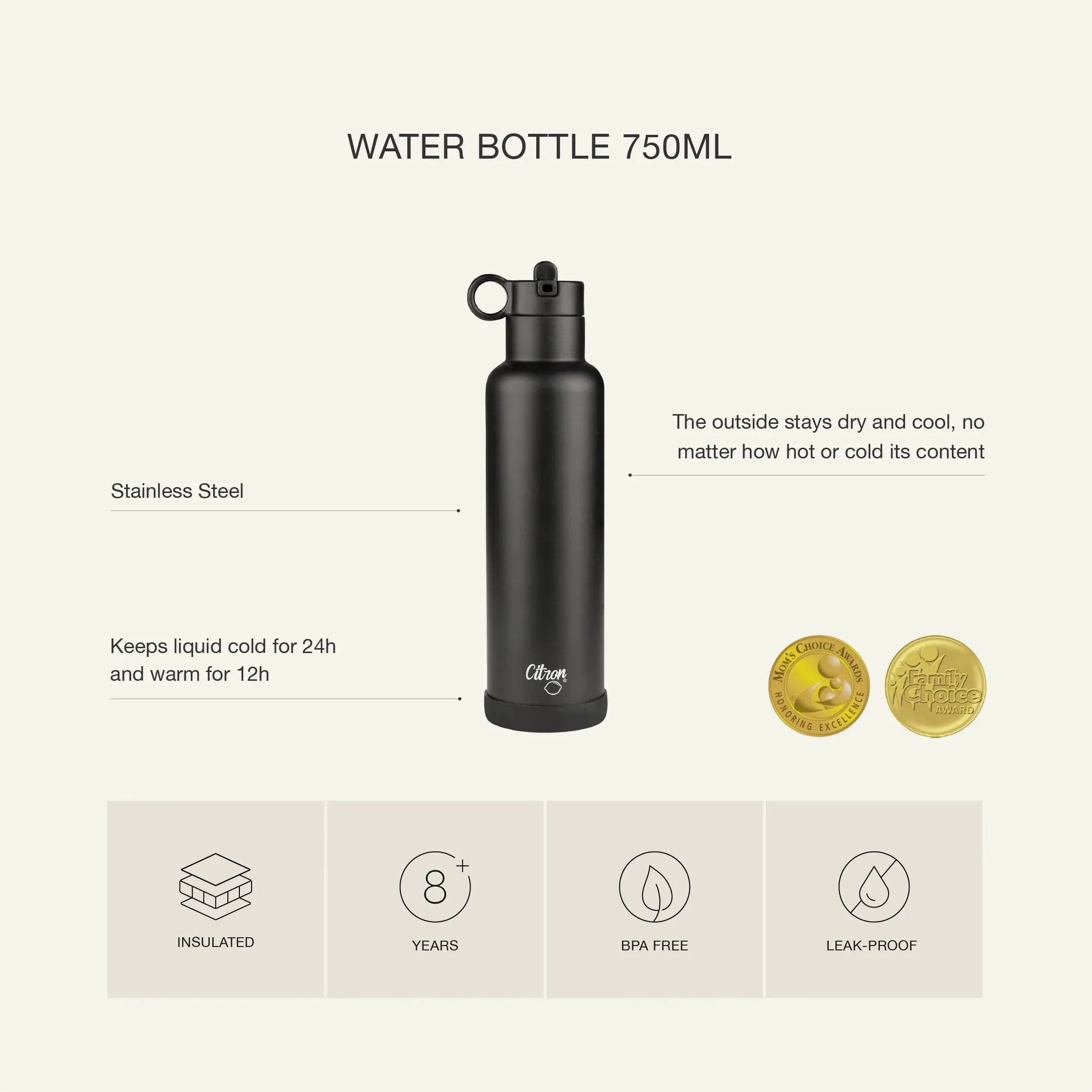 750ml Insulated Water Bottle Thunder Yellow