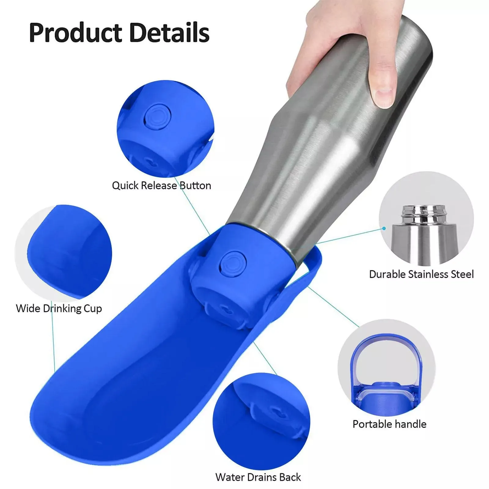 750ML Stainless Travel Portable Pet Water Bottle