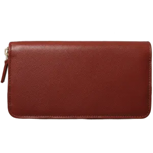 8 Credit Card Saffiano Zip Around Wallet Brown