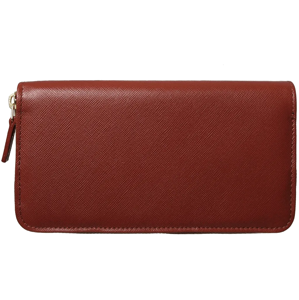 8 Credit Card Saffiano Zip Around Wallet Brown