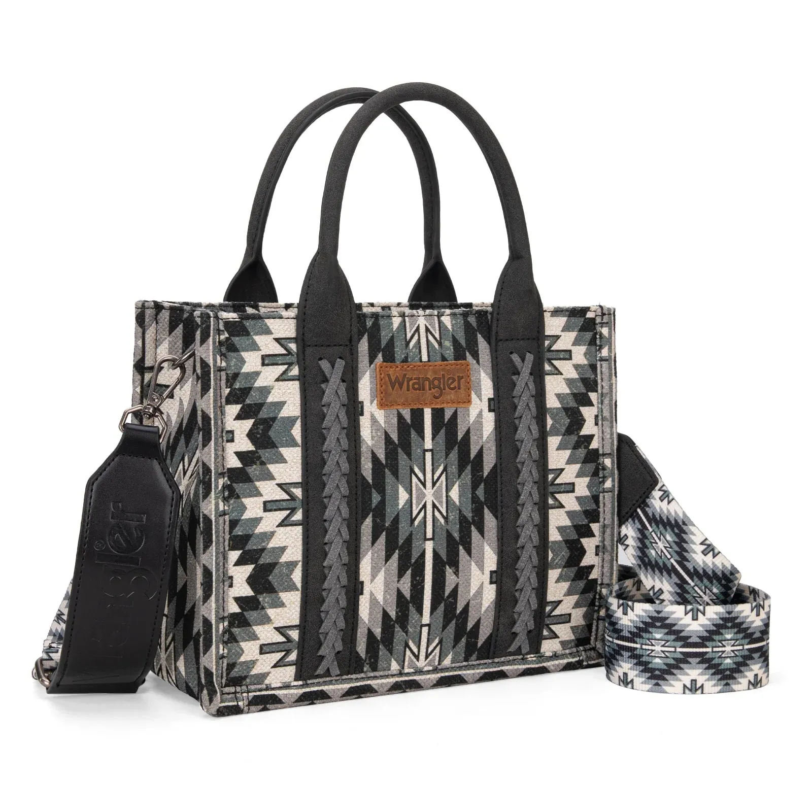 All-Over Aztec Print Canvas Tote - Black