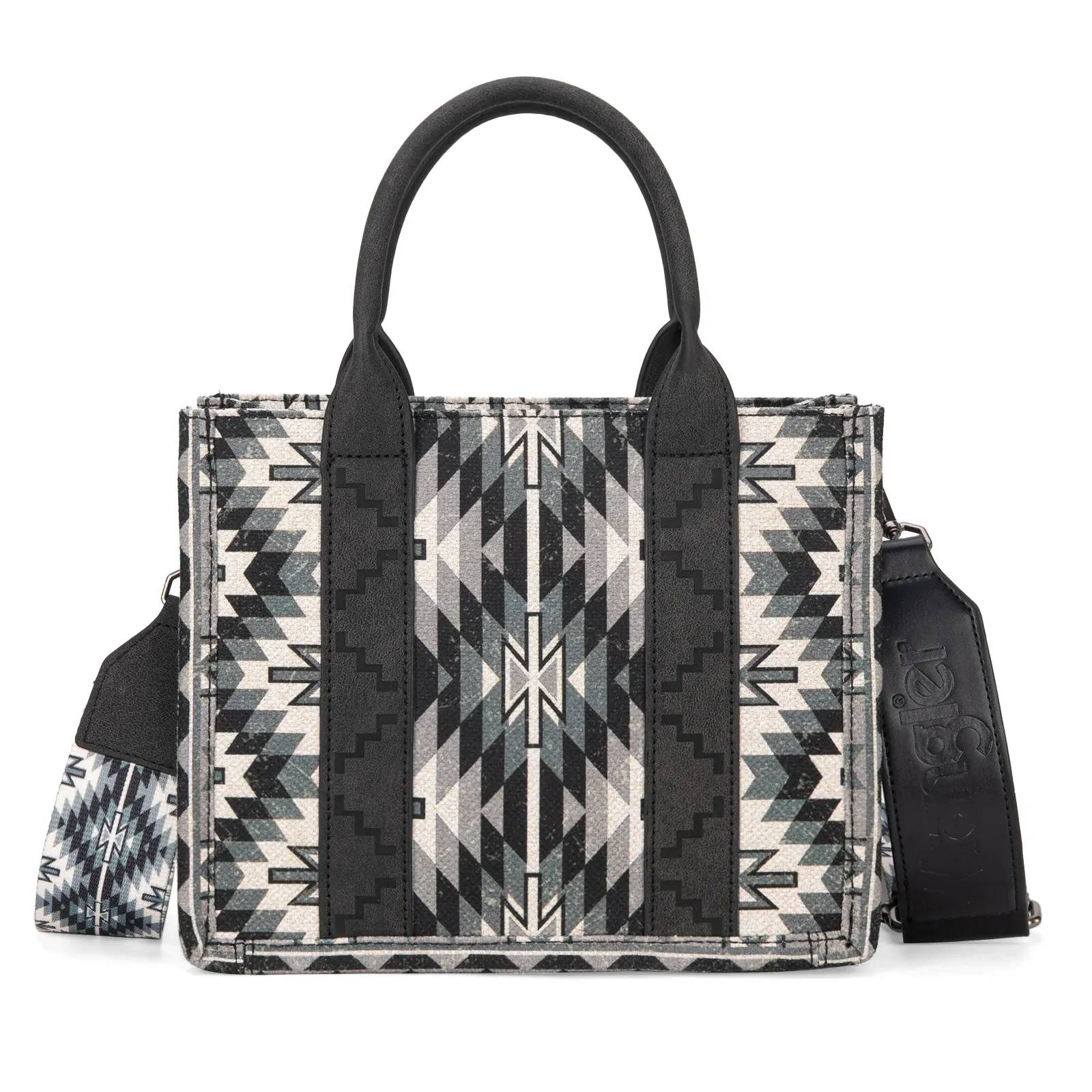 All-Over Aztec Print Canvas Tote - Black