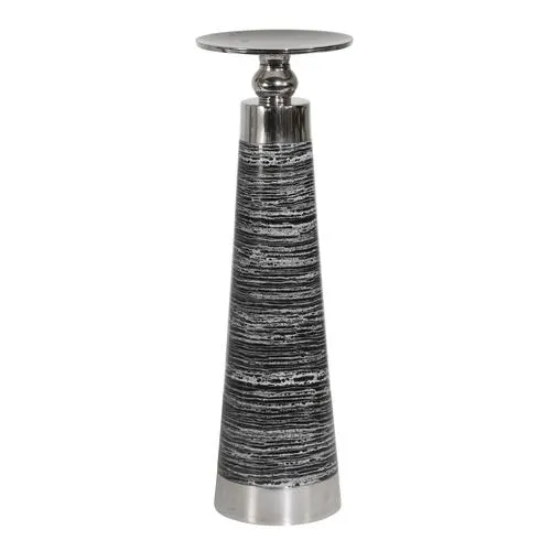 ALUMINUM 13" PILLAR HOLDER, BLACK/SILVER