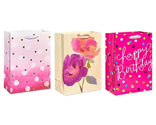 American Greetings Gift Bags For Her For Birthdays, Weddings, Bridal Showers, Baby Showers And All Occasions (6 Bags, 3 Medium 10" and 3 Large 13")