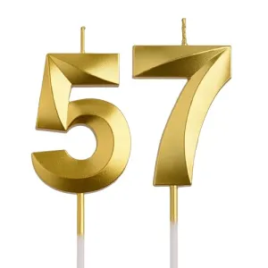 AOOLADA 57th 75th Birthday Candles, Gold 75 57 Year Old Number Birthday Candles, Birthday Party Decorations Cake Topper Gifts for Men Women