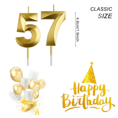 AOOLADA 57th 75th Birthday Candles, Gold 75 57 Year Old Number Birthday Candles, Birthday Party Decorations Cake Topper Gifts for Men Women