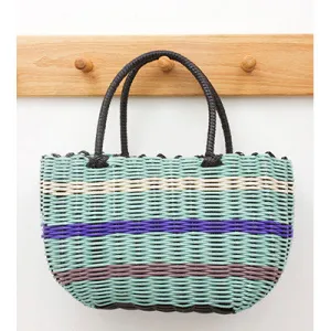 AQUA MULTI STRIPED SHOPPING BASKET