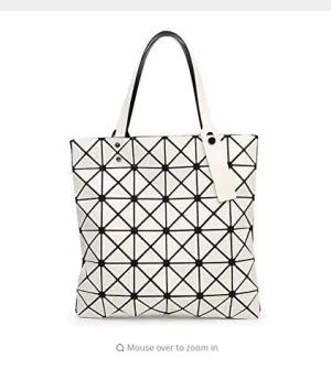 Bag Female Folded Geometric Plaid Bag Fashion Casual Tote Handbag Shoulder Bag Style Japan White Color