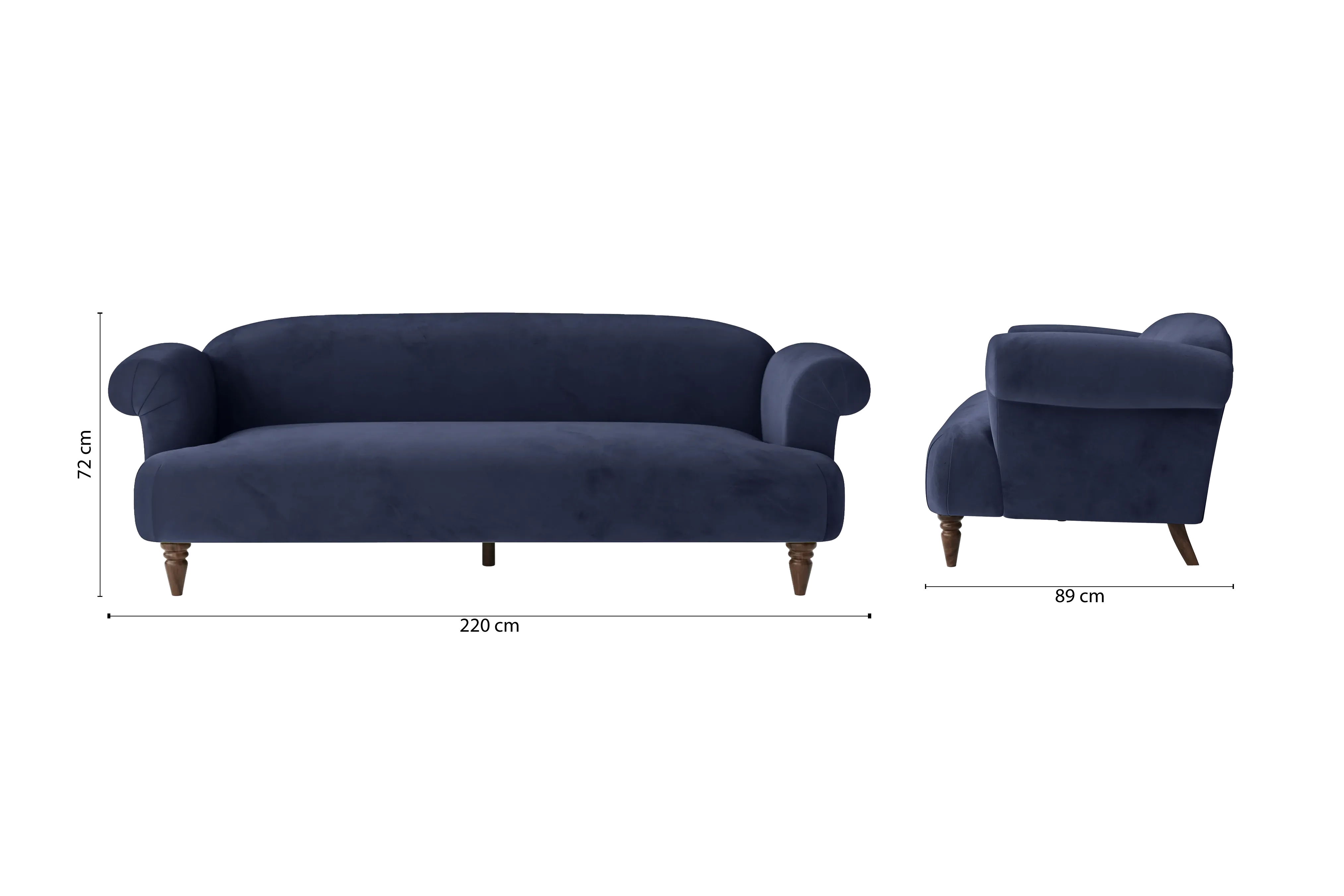 Barberton 4 Seater Sofa Dark Blue Velvet