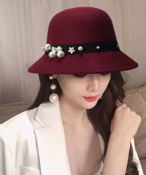 Beautiful Mulberry Pearl Fine Woolen Cloche Hat