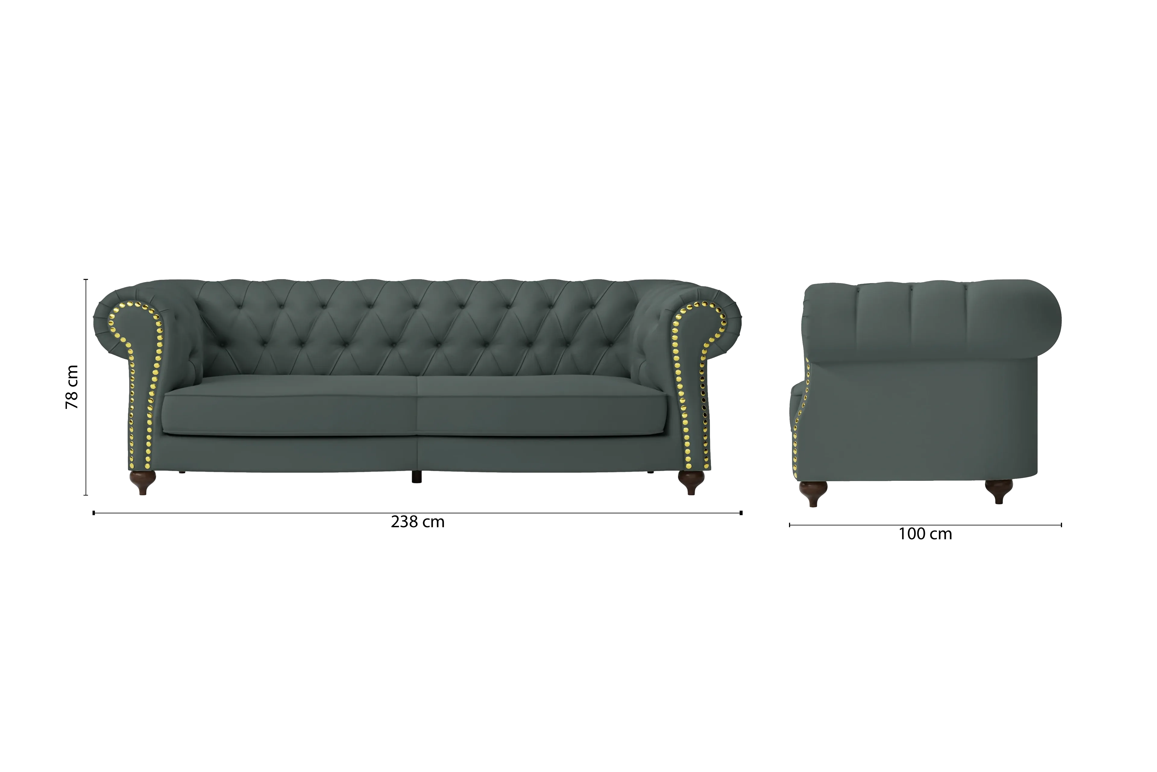 Bitonto 3 Seater Sofa Dusky Turquoise Leather