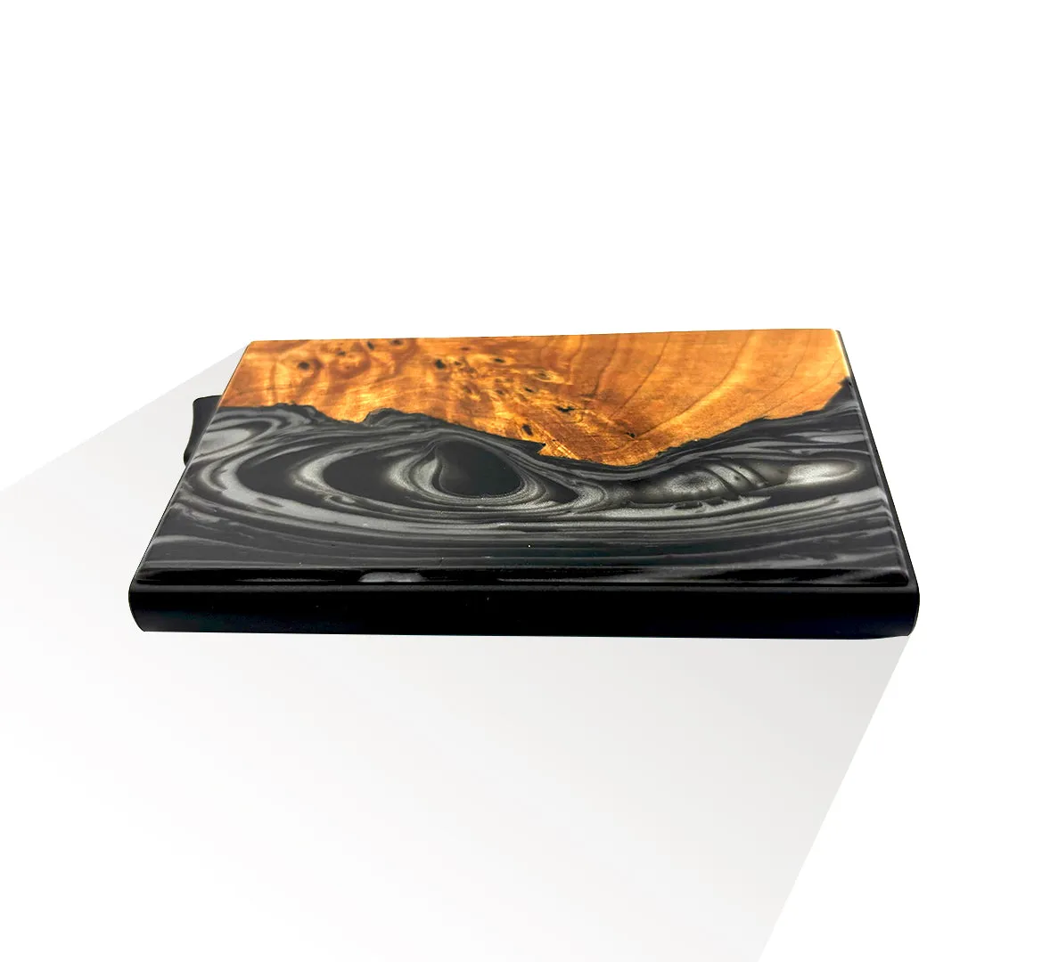 Black & Silver - Wood & Resin Smart Wallet (Pop-Up Card Holder)