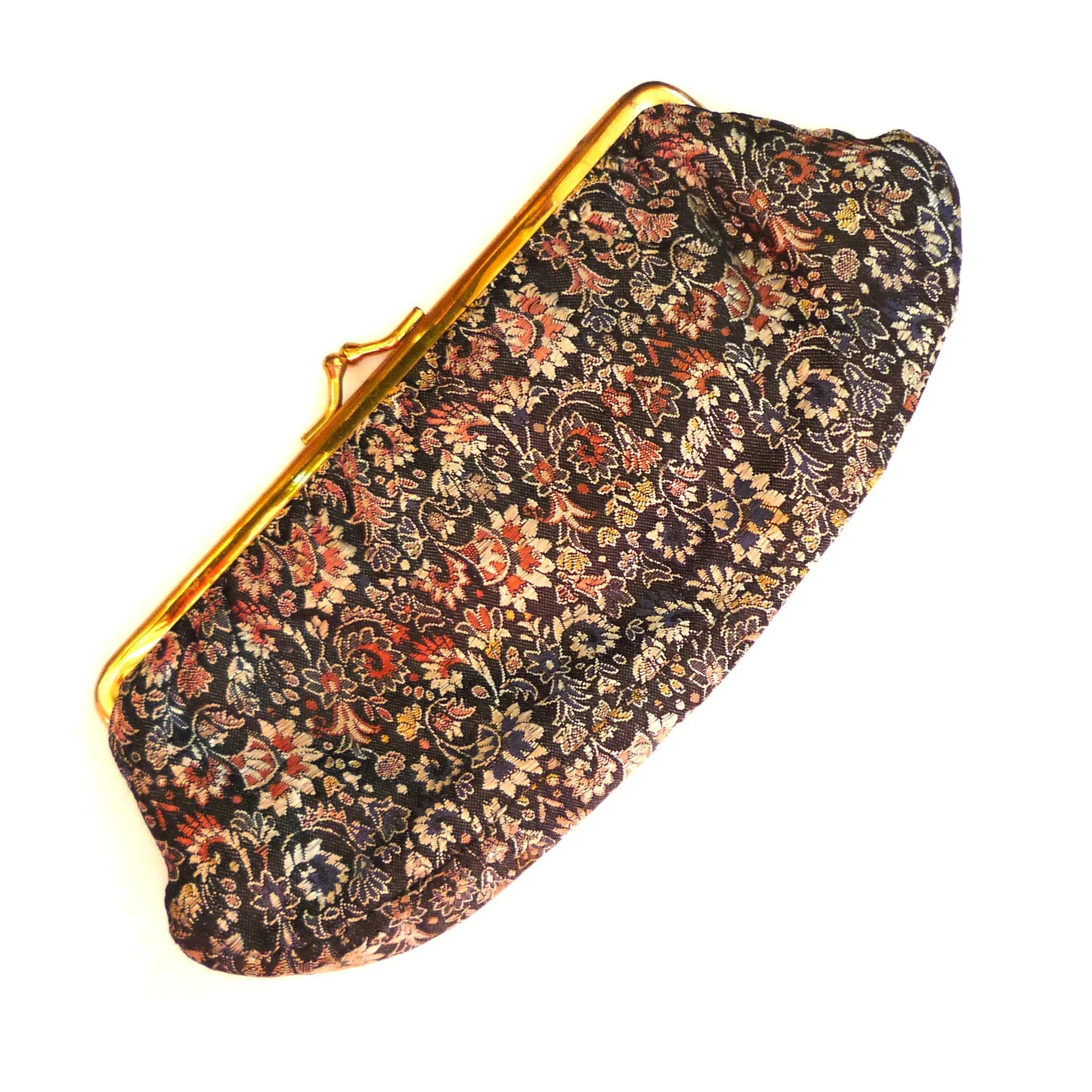 Black Floral Silk Purse/Clutch with Leather Interior