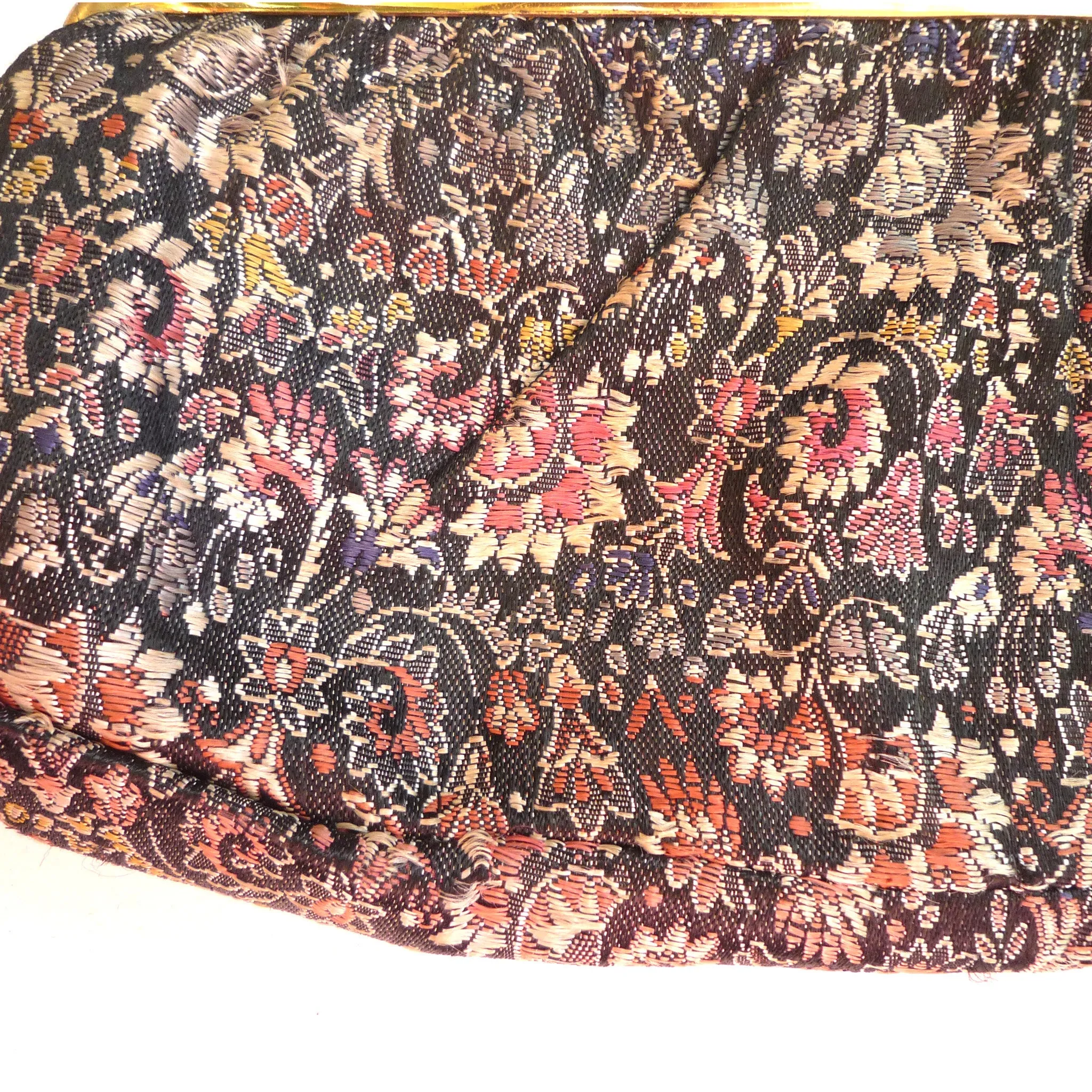 Black Floral Silk Purse/Clutch with Leather Interior