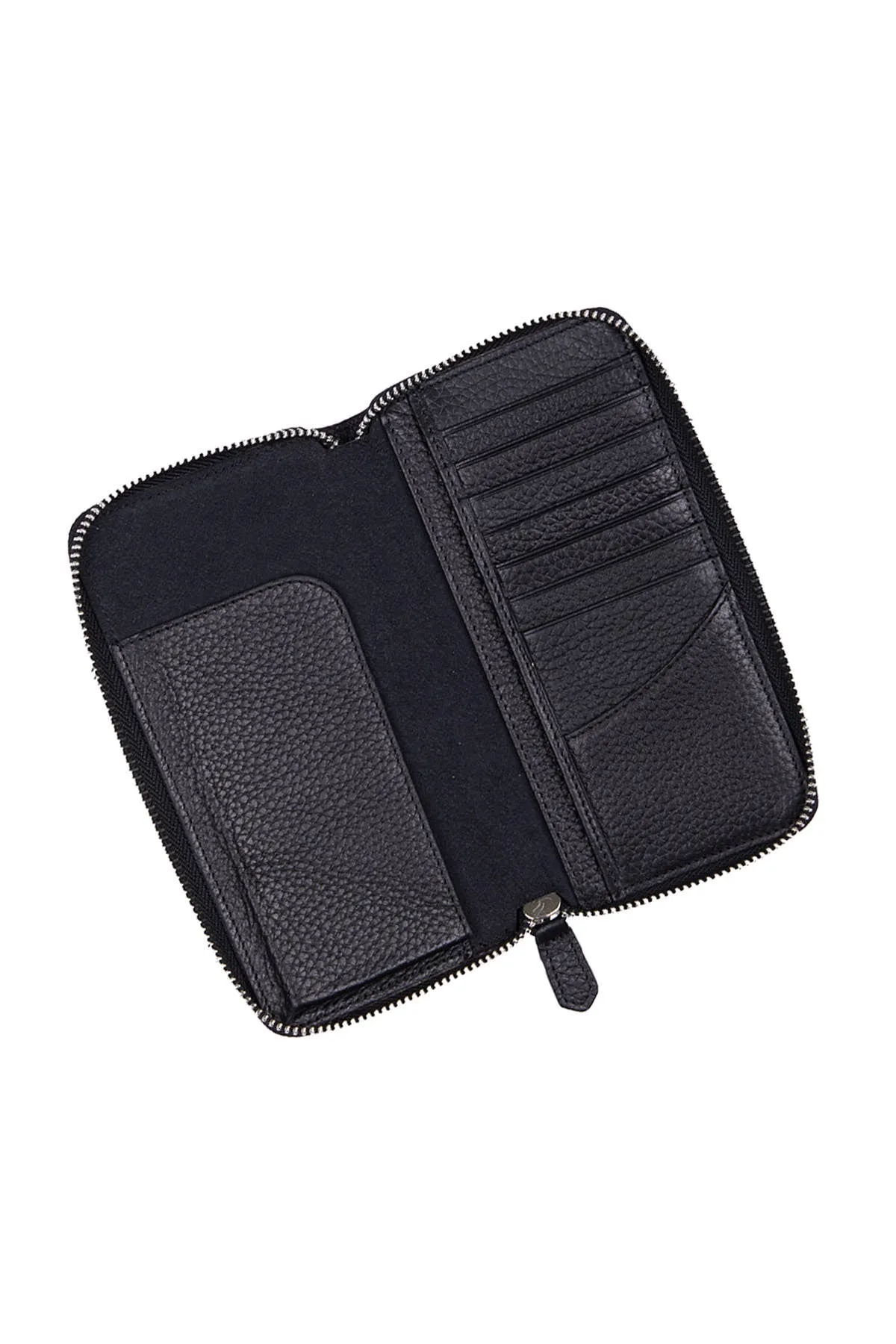 Black Zip-Around Travel Leather Wallet