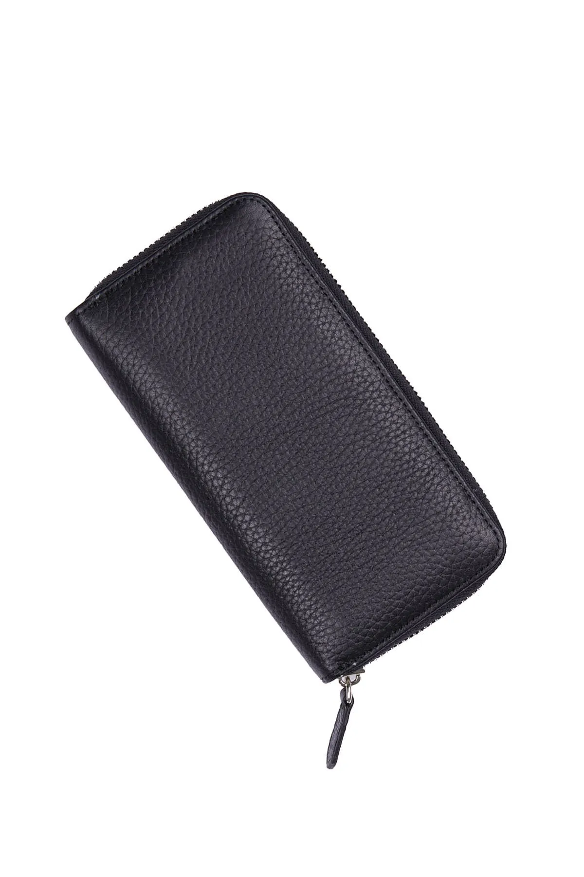 Black Zip-Around Travel Leather Wallet