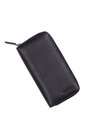 Black Zip-Around Travel Leather Wallet