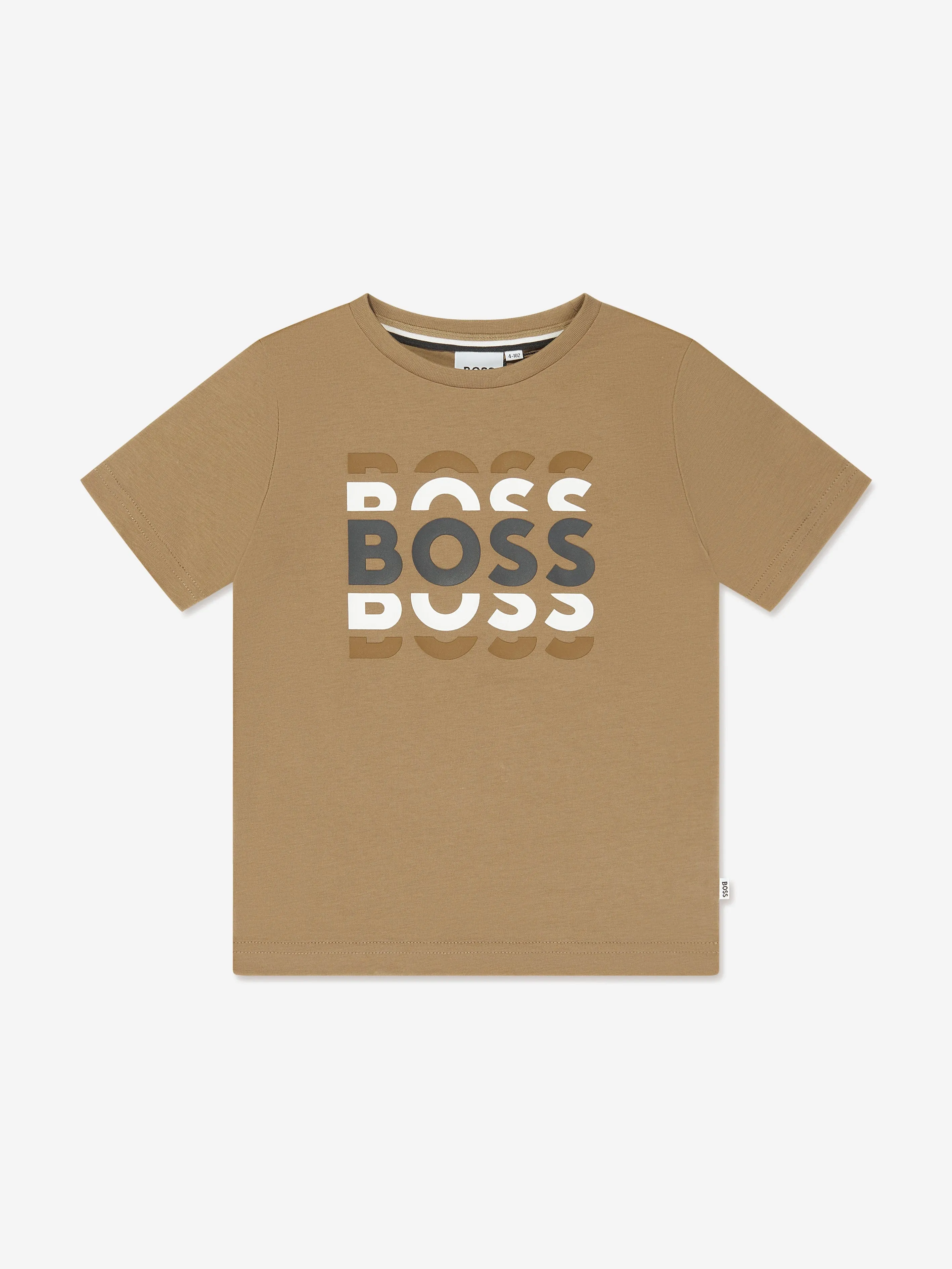 BOSS Boys Logo Print T-Shirt in Beige