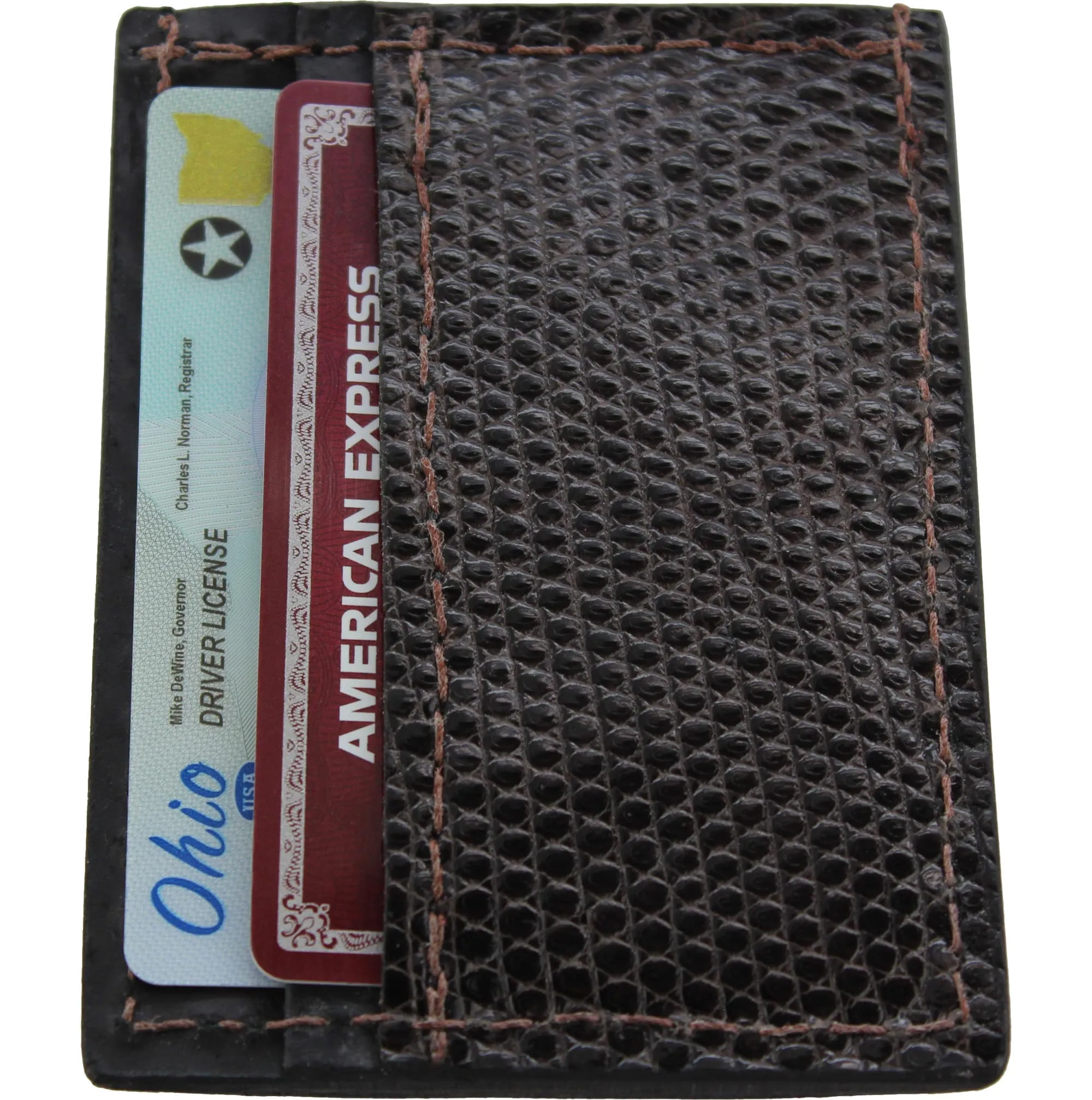 Brown Lizard Money Clip Wallet With Credit Card Slots