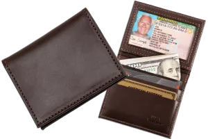 Brown Premium Leather Bifold Credit Card Wallet With ID Window