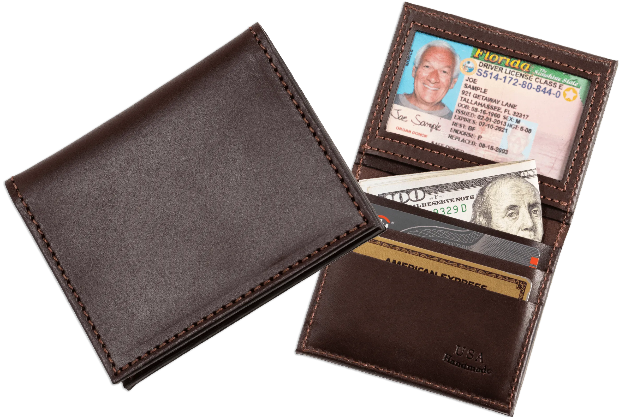 Brown Premium Leather Bifold Credit Card Wallet With ID Window