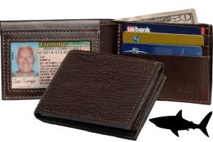 Brown Shark Luxury Designer Exotic Bifold Wallet With Flip Up ID Window