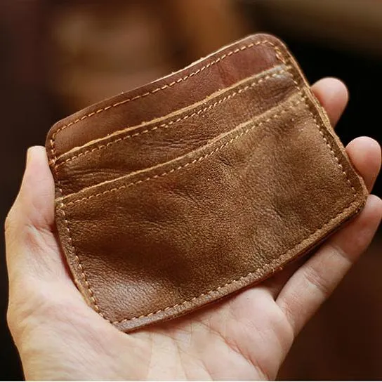 Brown Slim Leather Mens Card Wallet Small Card Holder Front Pocket Wallet For Men