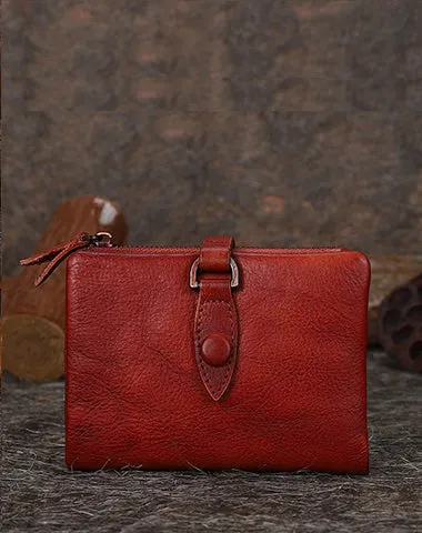 Brown Small Wallet Bifold Wallet Leather Wallet Vintage Billfold Women Wallet with Buckle For Ladies