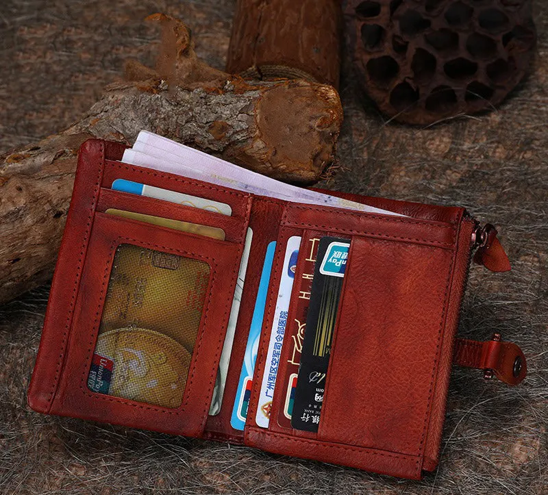 Brown Small Wallet Bifold Wallet Leather Wallet Vintage Billfold Women Wallet with Buckle For Ladies