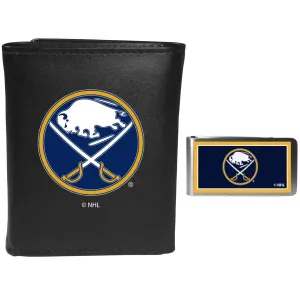 Buffalo Sabres Leather Tri-fold Wallet & Color Money Clip