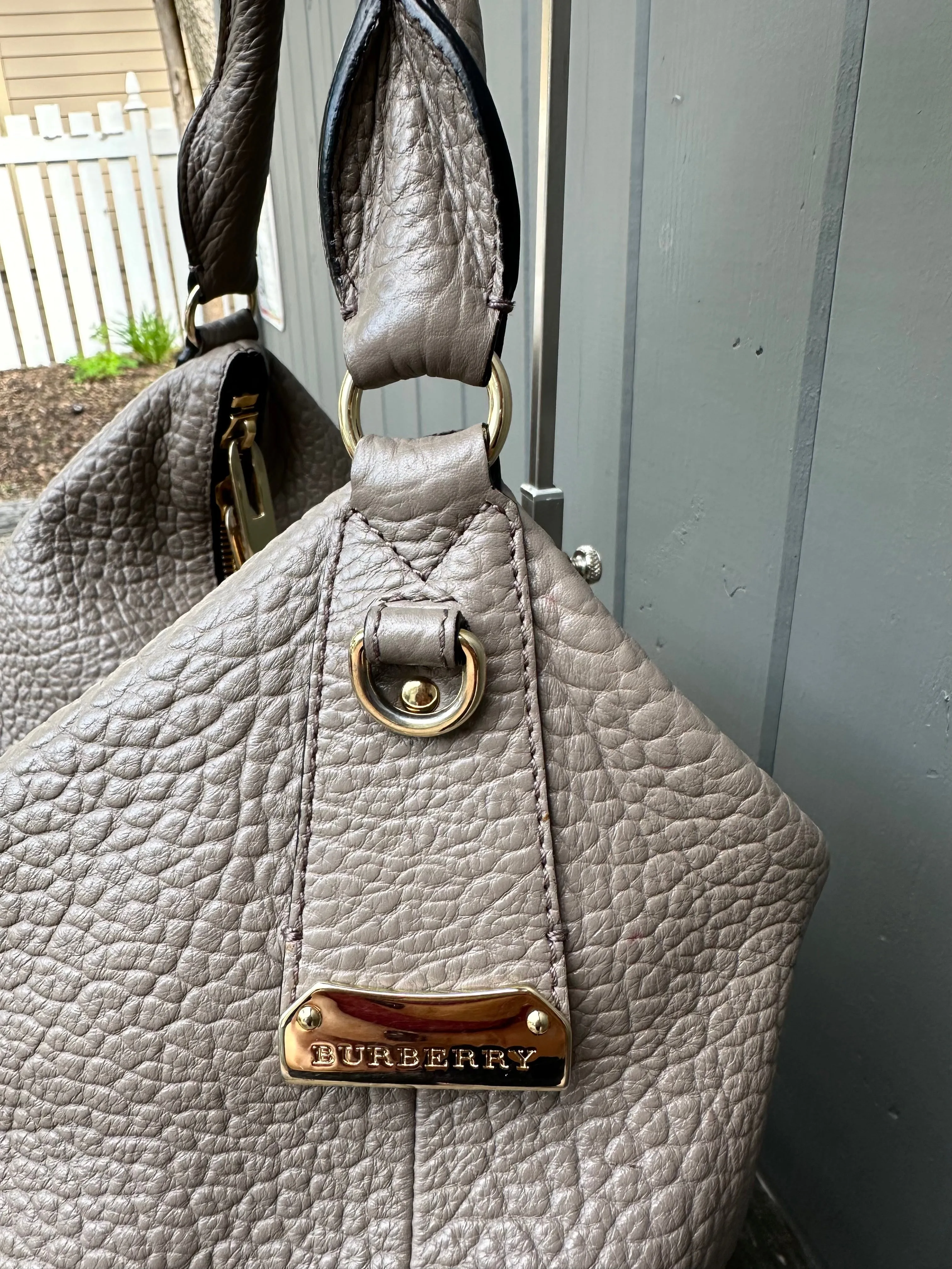 BURBERRY Pebbled Leather Large Shoulder Bag