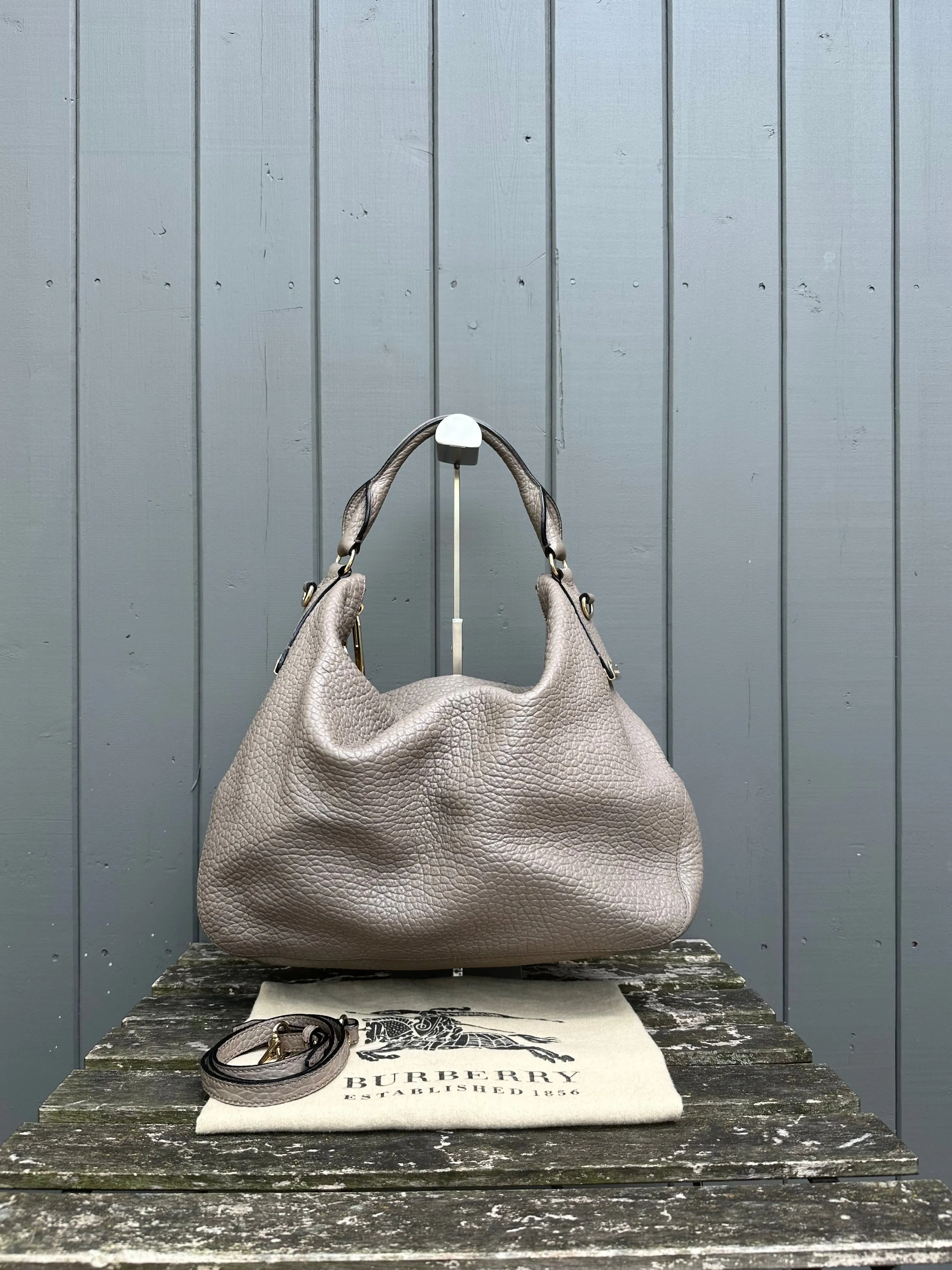 BURBERRY Pebbled Leather Large Shoulder Bag