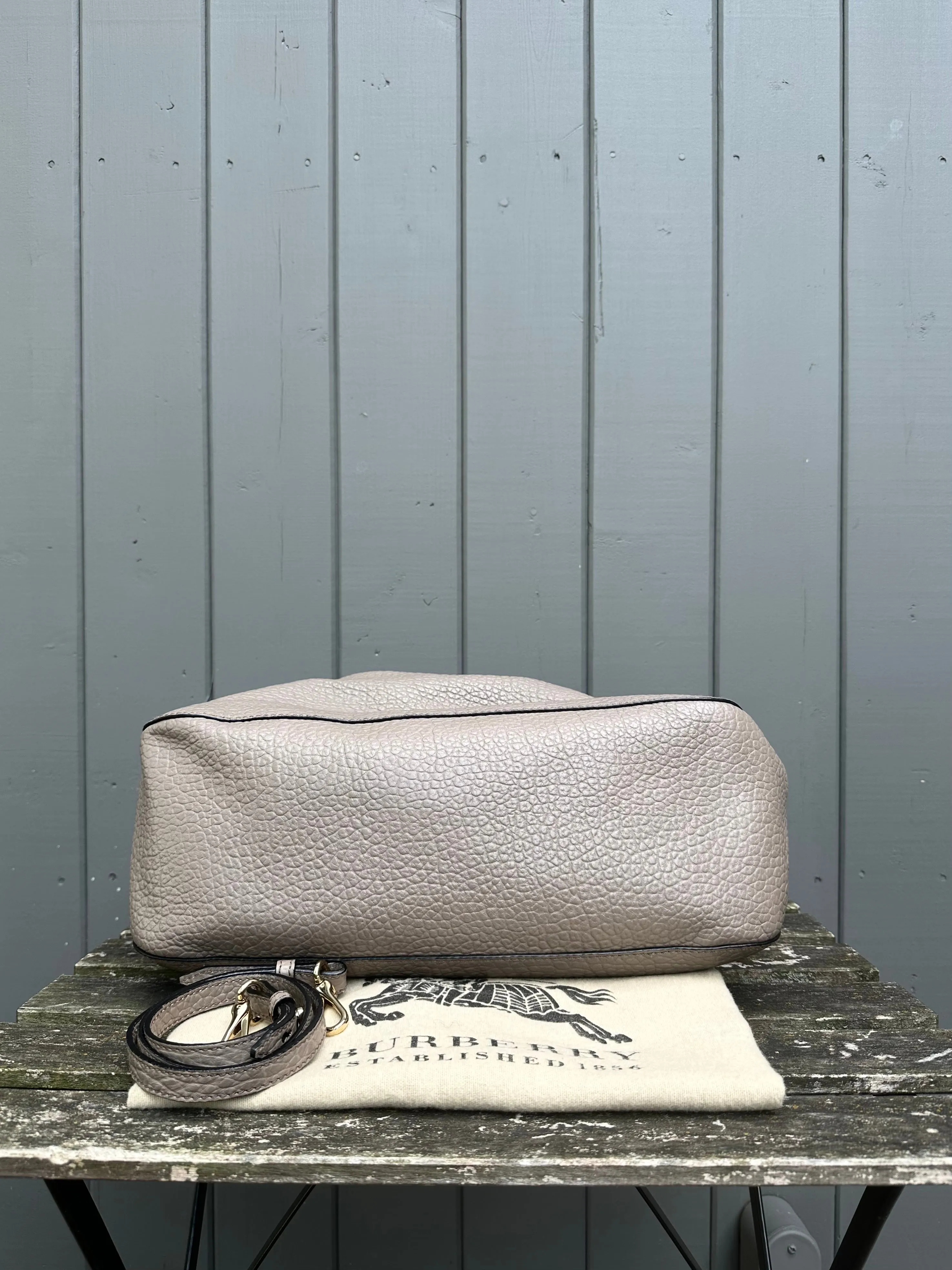 BURBERRY Pebbled Leather Large Shoulder Bag