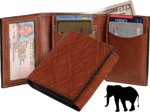 Caramel Brown Elephant Luxury Designer Exotic Trifold Wallet With ID Window