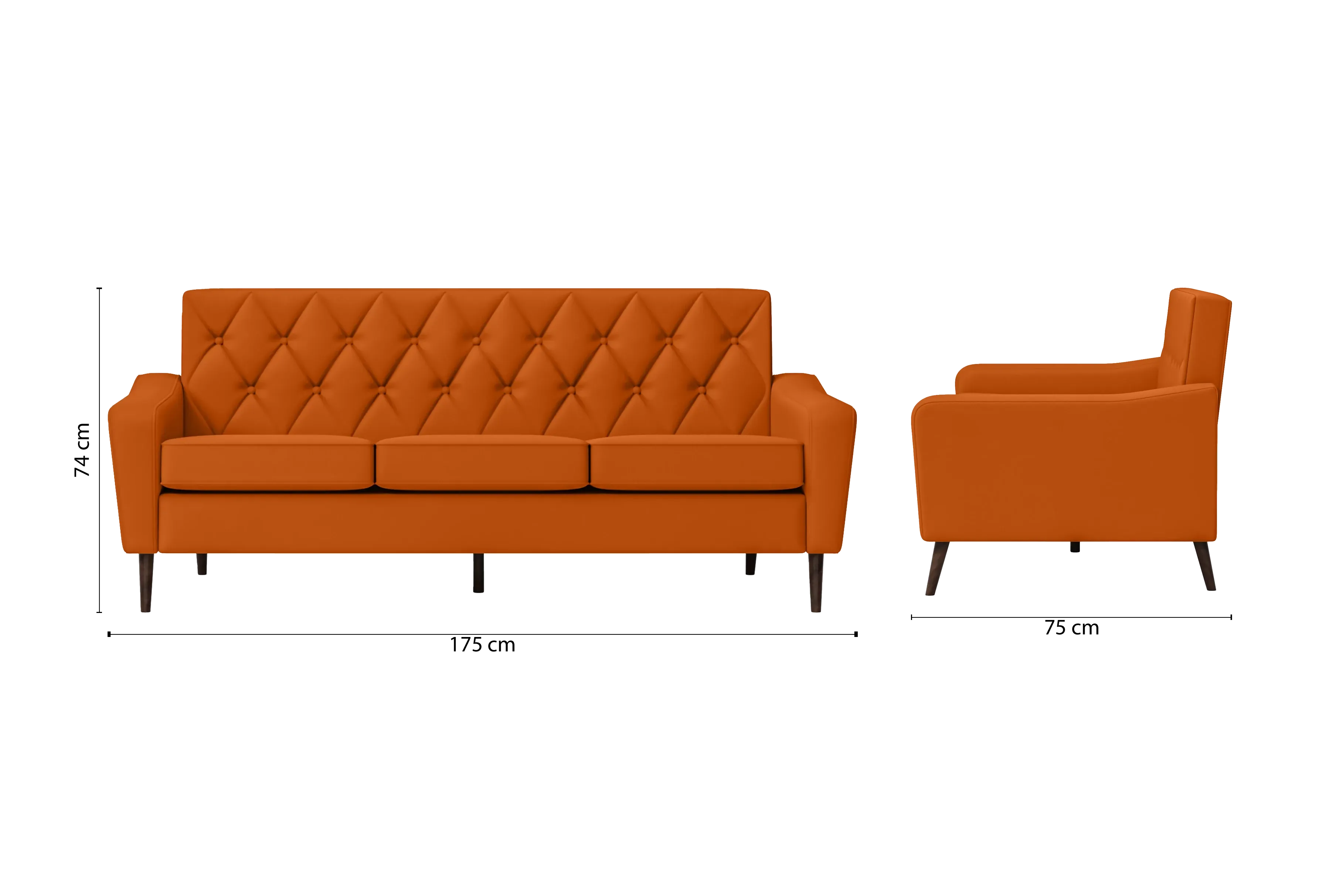 Carpi 3 Seater Sofa Orange Leather