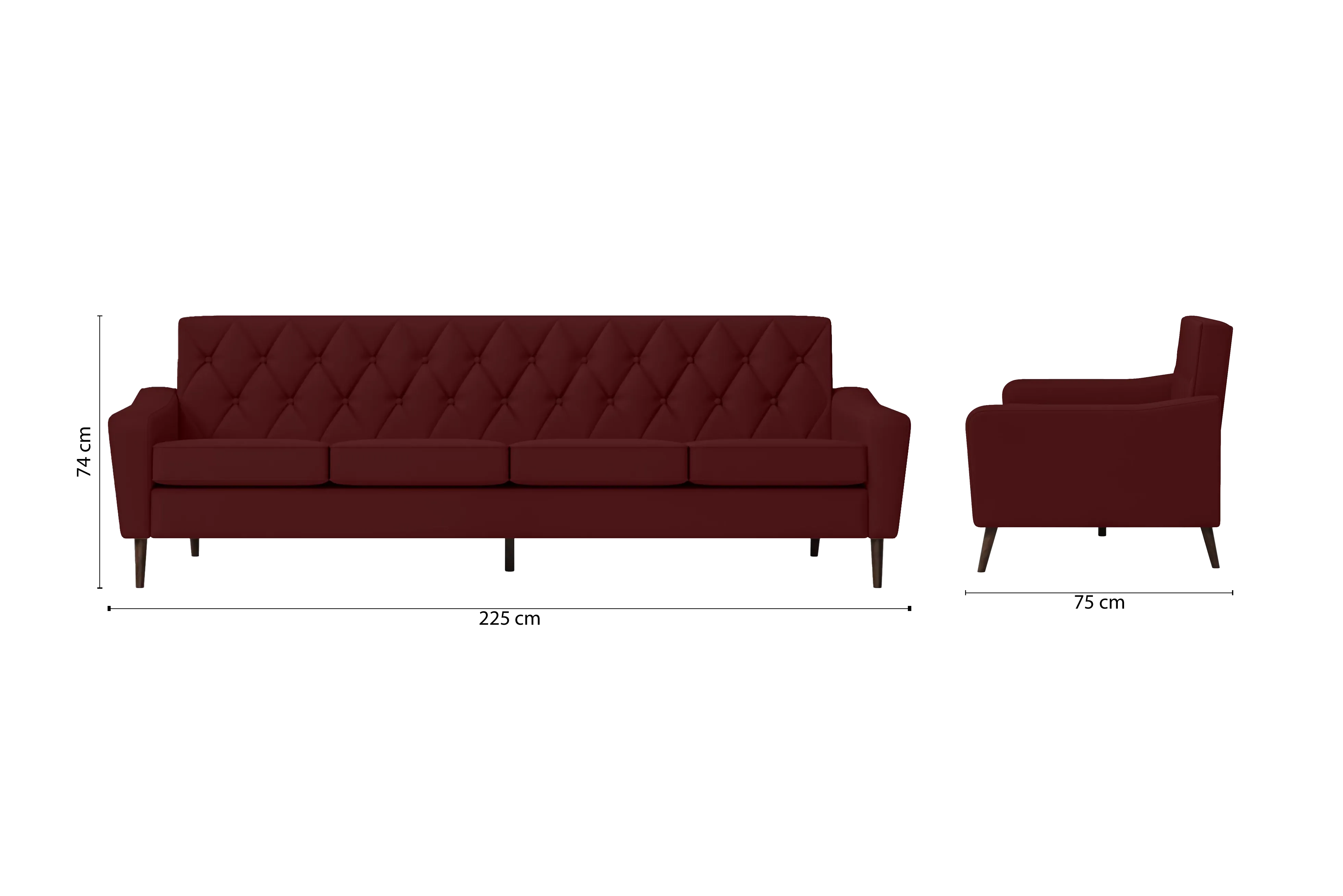 Carpi 4 Seater Sofa Red Leather