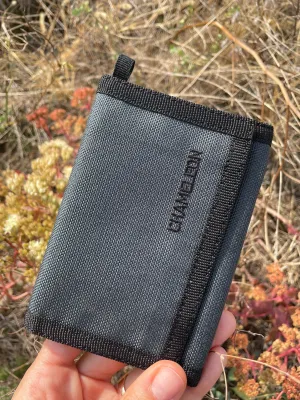 Chameleon Velcro Trifold Mens Wallet-Military Tactical Men Wallets- ID Card Holder - Canvas Thin Front Pocket Travel Wallet-Coin Zipper Pocket-Grey