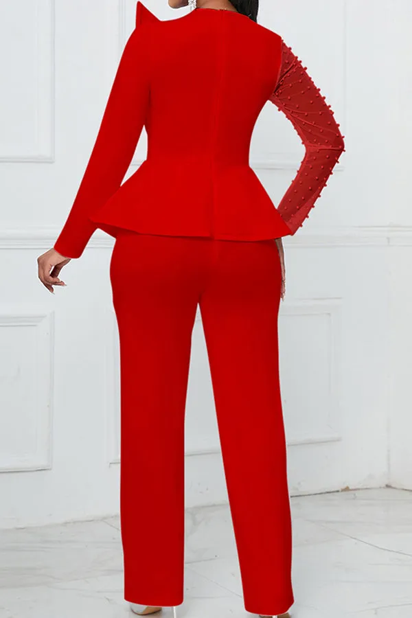 Charming Contrast Mesh Beading Jumpsuit