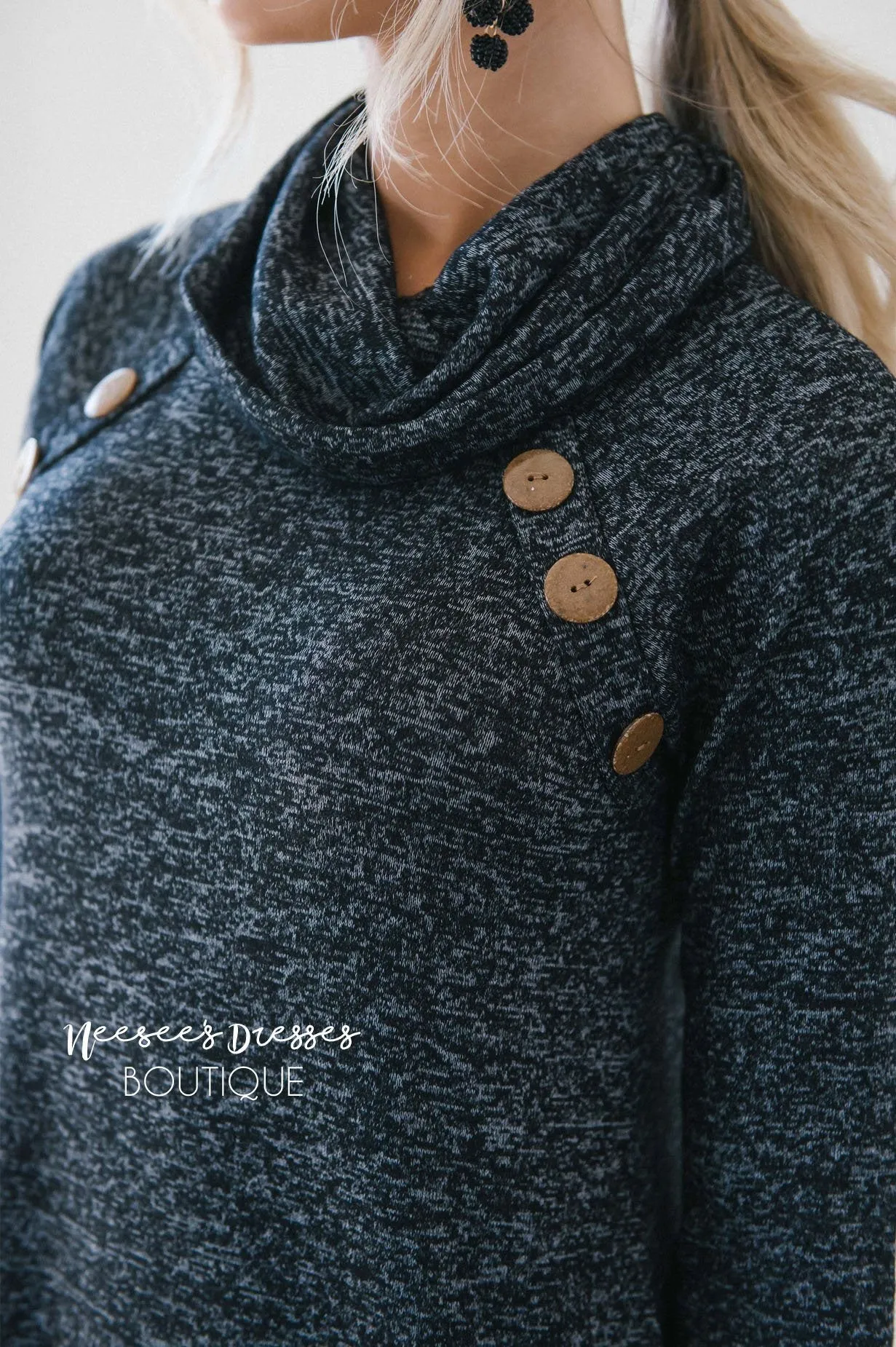 Charming Cowl Neck Button Sweater