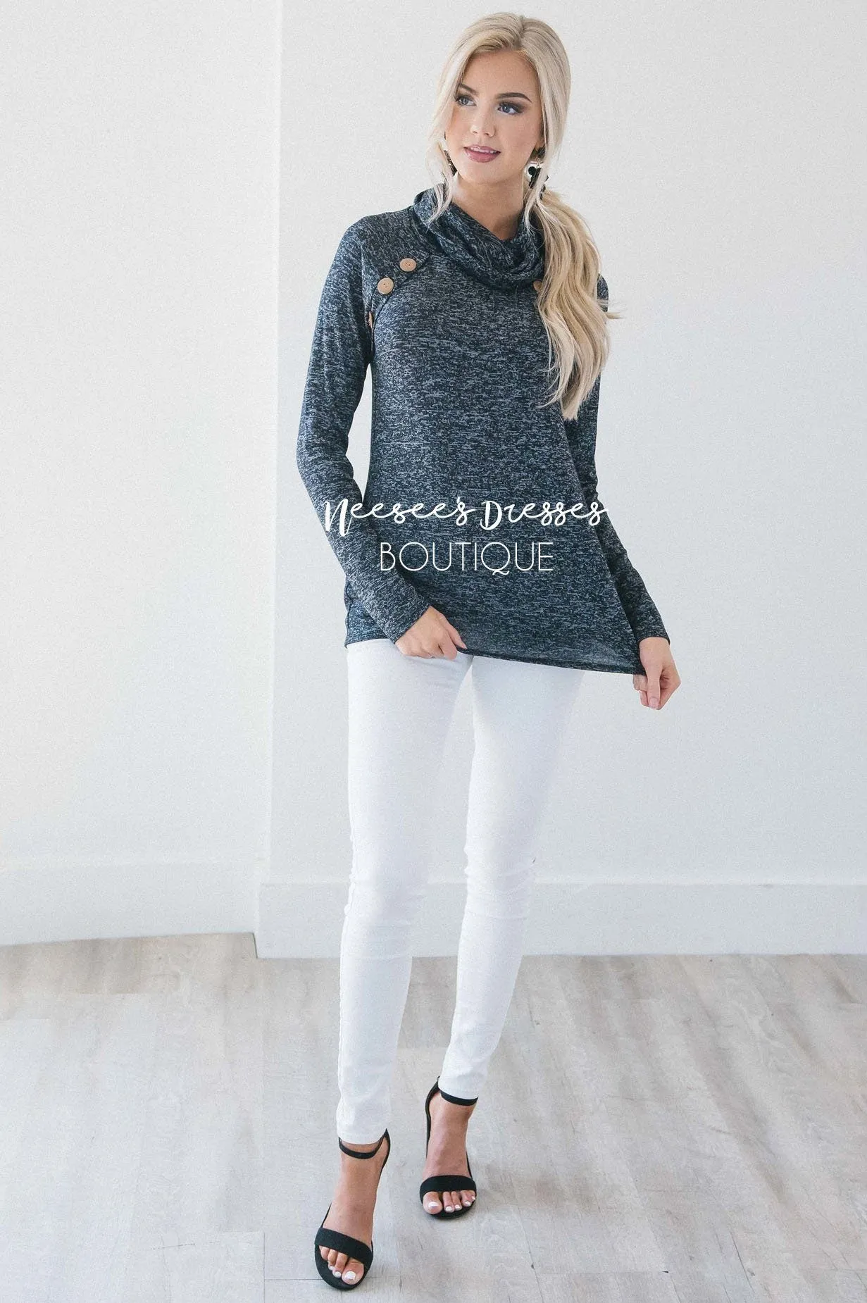 Charming Cowl Neck Button Sweater