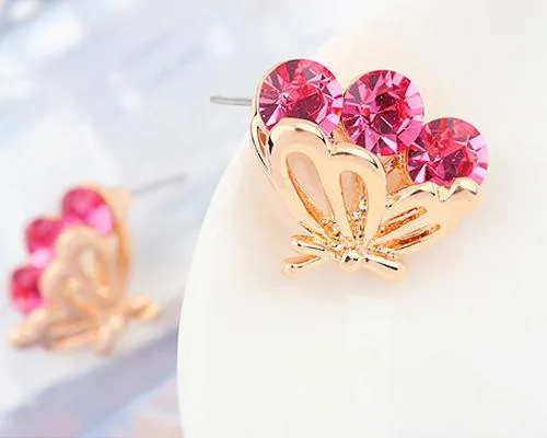 Charming Magenta Butterfly Stud Earrings