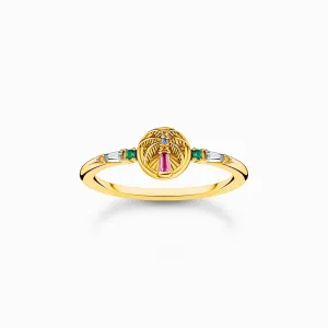 Charming Sterling Silver Gold Plated Colourful Stones Palm Tree Ring TR2457-488-7