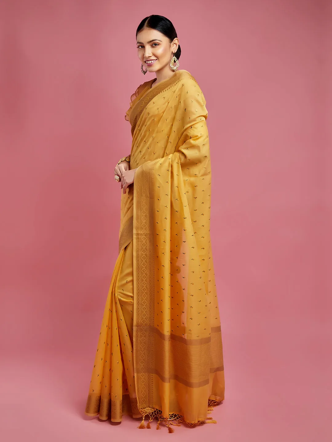 Charming Yellow Saree in Cotton Fabric