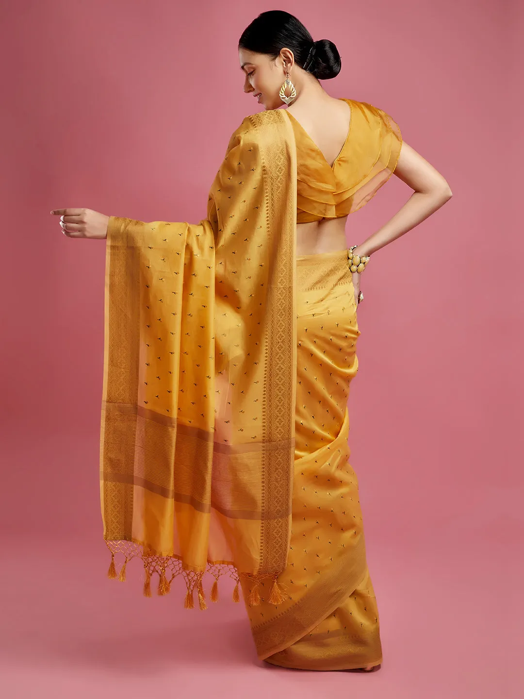 Charming Yellow Saree in Cotton Fabric