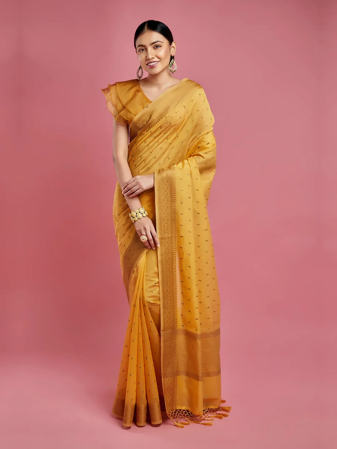 Charming Yellow Saree in Cotton Fabric